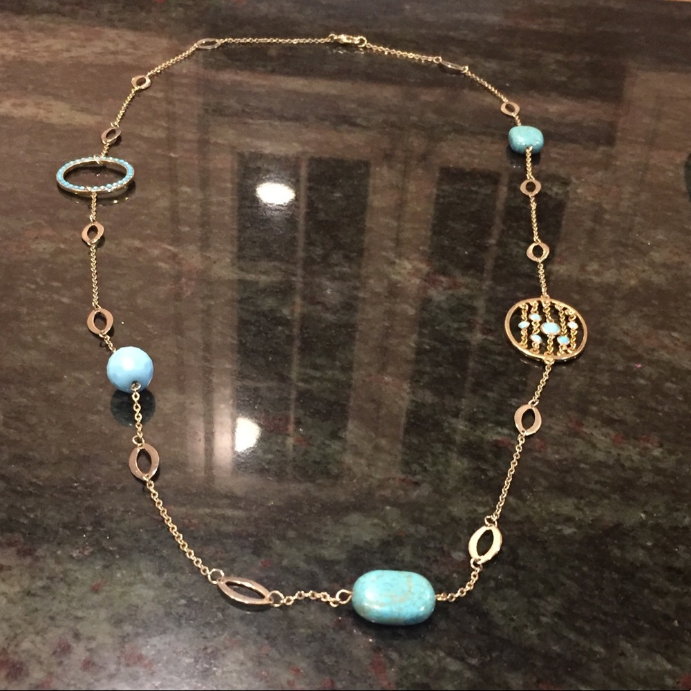 Long turquoise and gold necklace